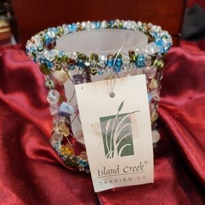 New With Tag Artisisn Wire Work And Glass & Stone Candle Holder